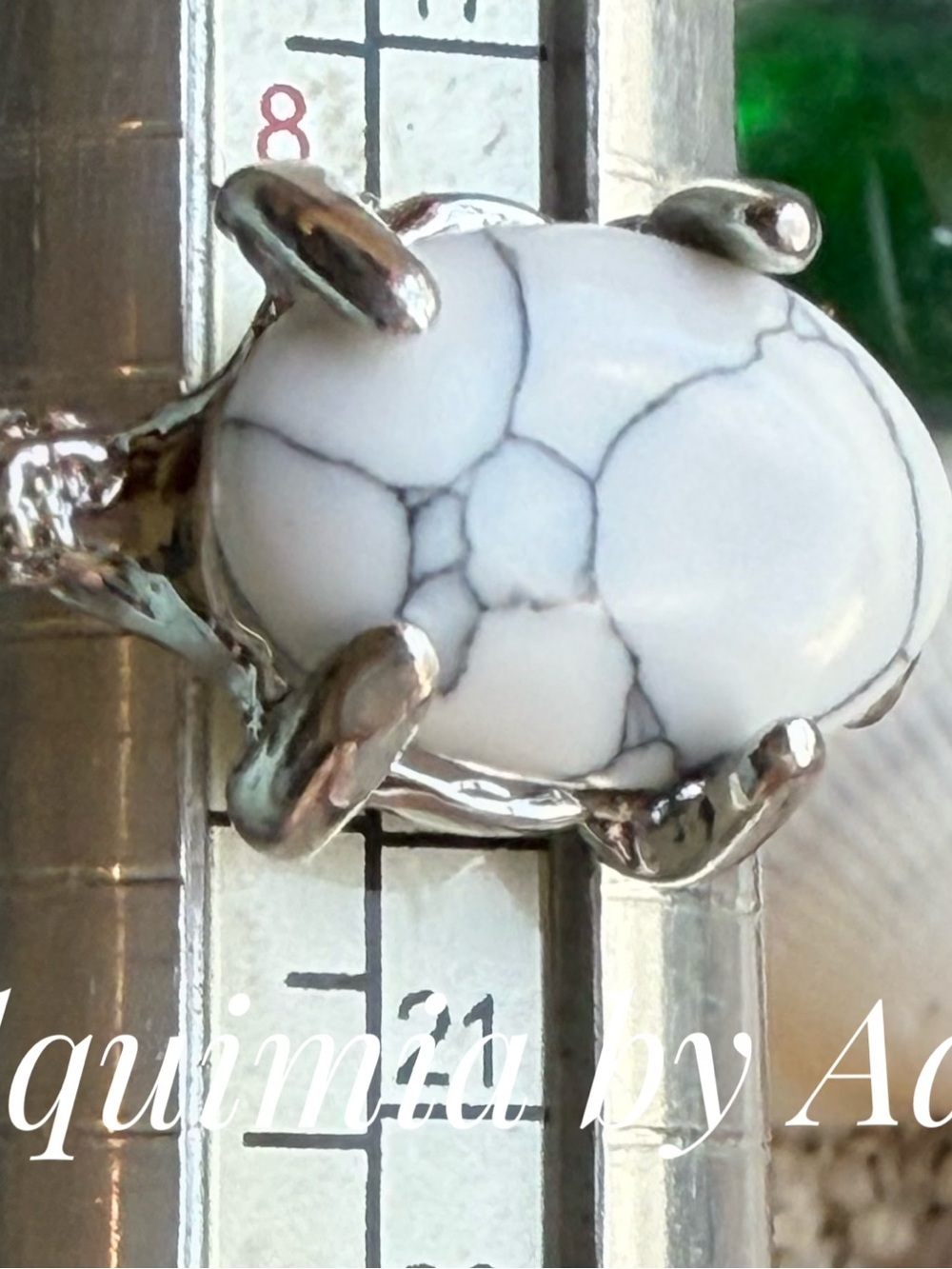 BOHO + White howlite and silver gem ring
